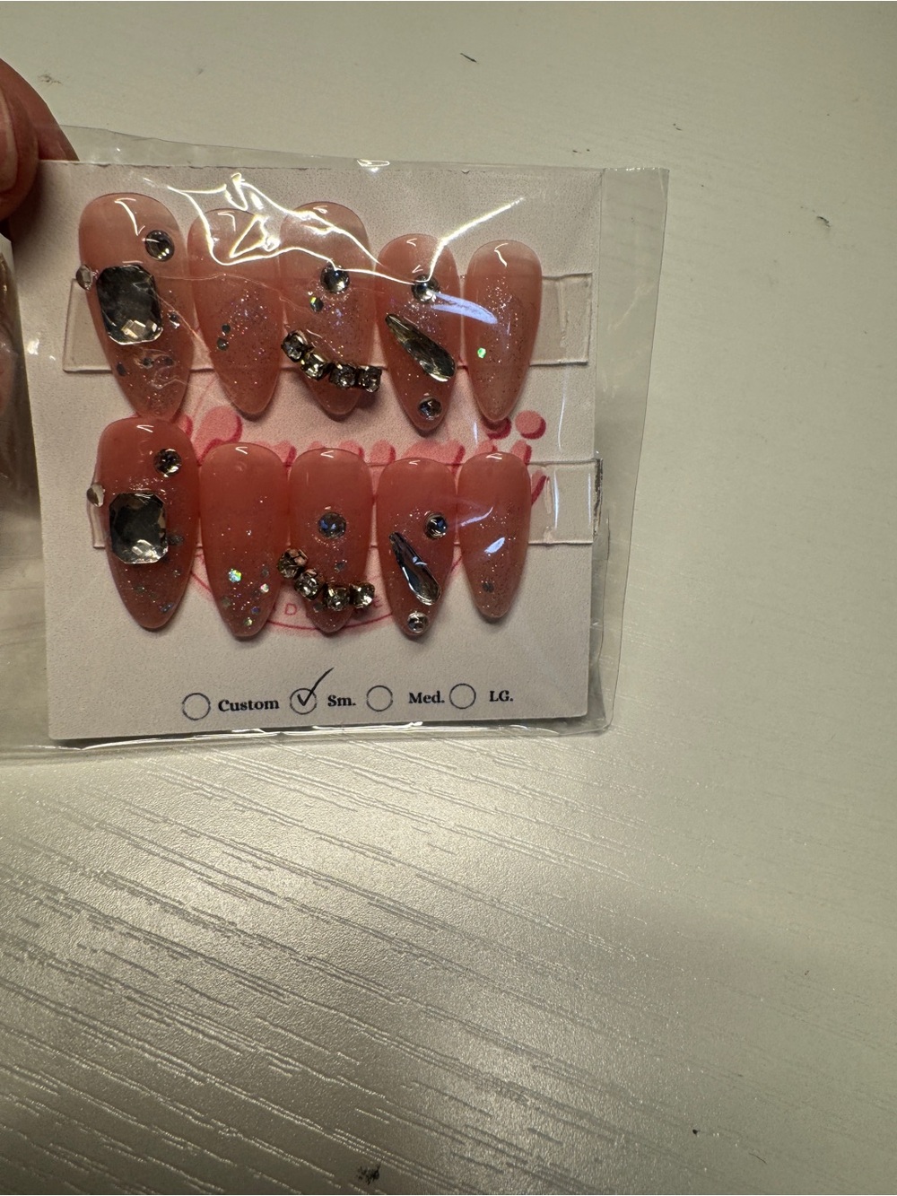 Press-On Rhinestone Almond Nails - Pink Small